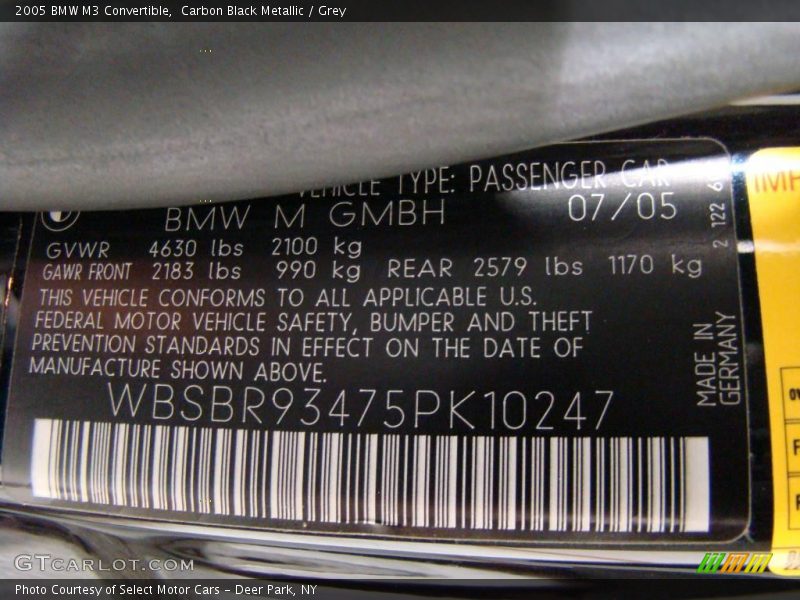 Carbon Black Metallic / Grey 2005 BMW M3 Convertible