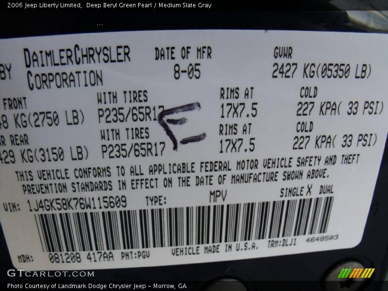 Deep Beryl Green Pearl / Medium Slate Gray 2006 Jeep Liberty Limited