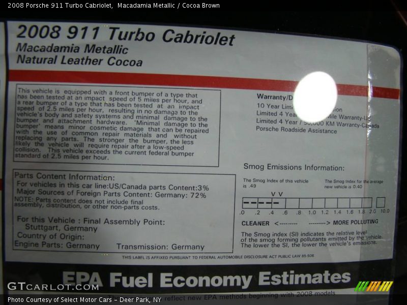  2008 911 Turbo Cabriolet Window Sticker
