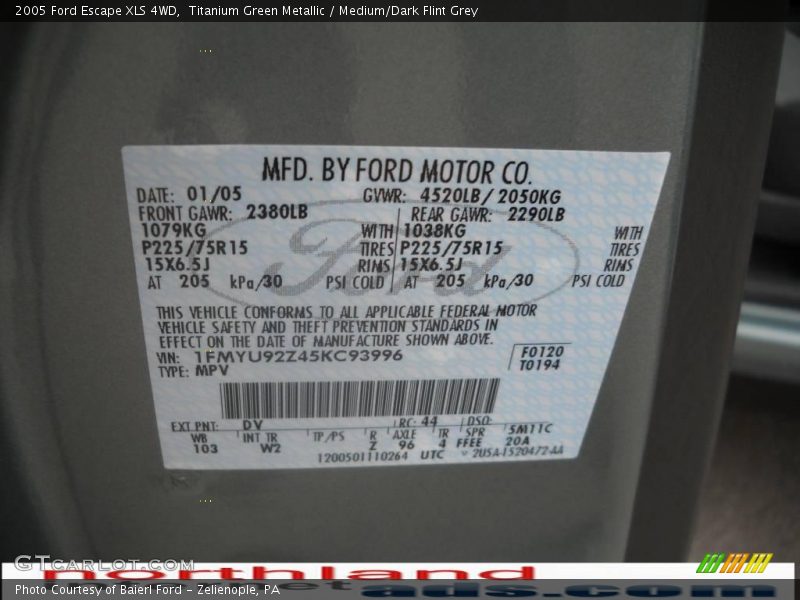 Titanium Green Metallic / Medium/Dark Flint Grey 2005 Ford Escape XLS 4WD