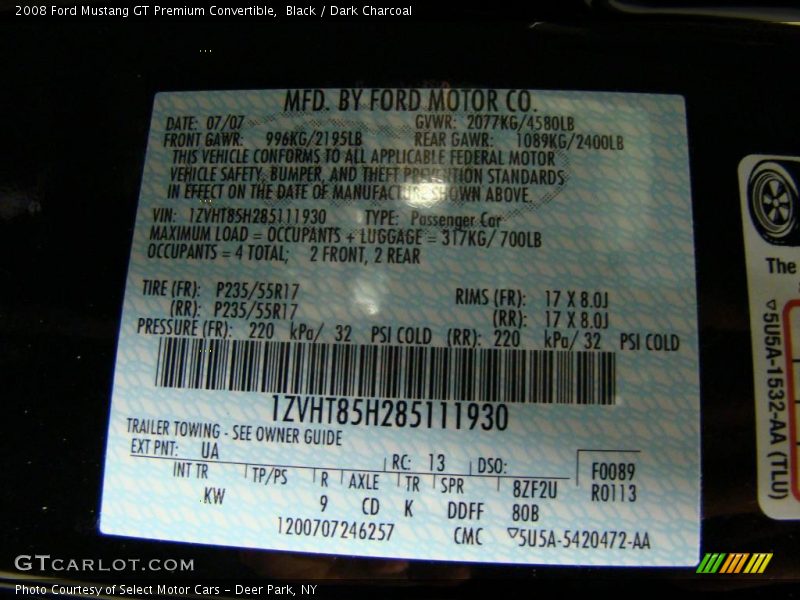 Black / Dark Charcoal 2008 Ford Mustang GT Premium Convertible