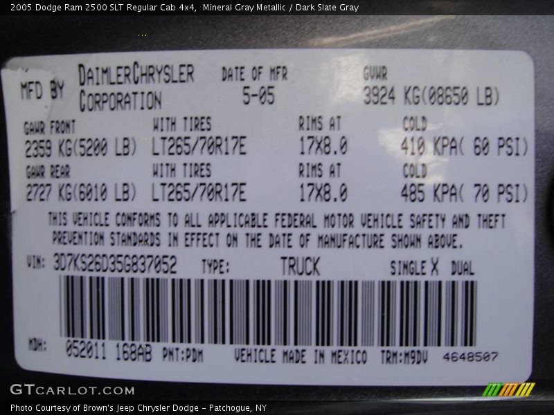 Mineral Gray Metallic / Dark Slate Gray 2005 Dodge Ram 2500 SLT Regular Cab 4x4