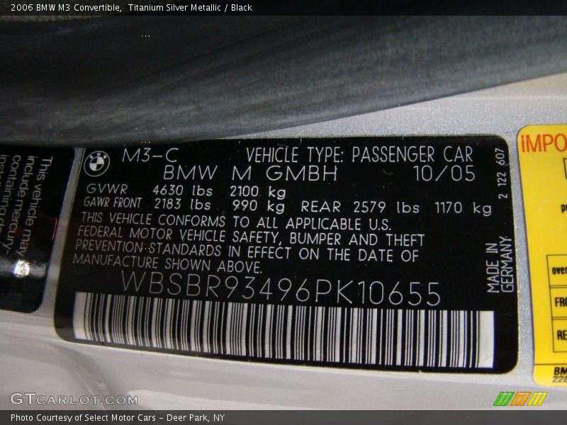 Titanium Silver Metallic / Black 2006 BMW M3 Convertible