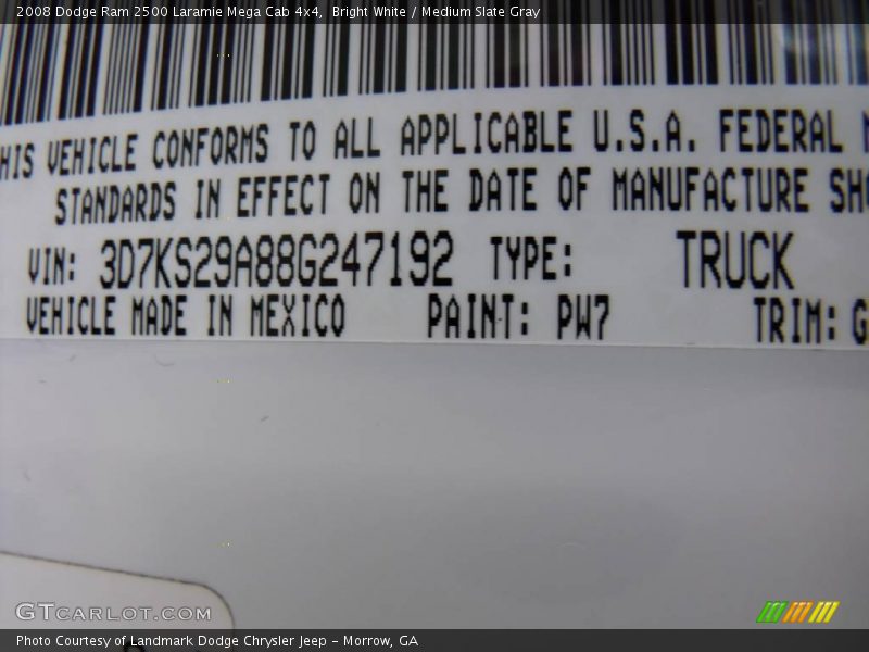 2008 Ram 2500 Laramie Mega Cab 4x4 Bright White Color Code PW7