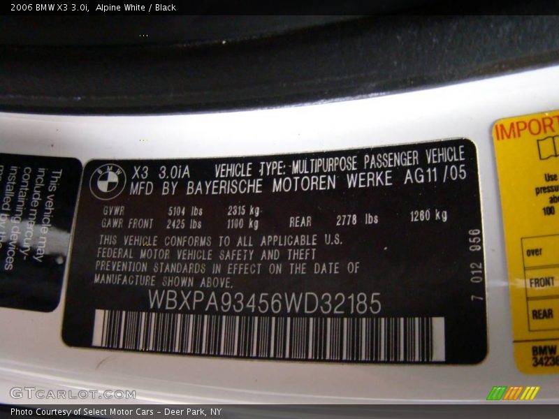 Alpine White / Black 2006 BMW X3 3.0i