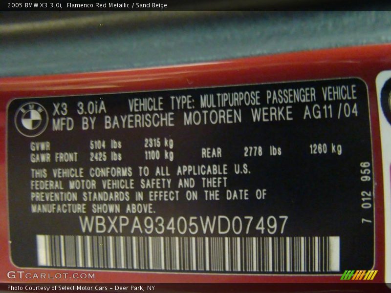 Flamenco Red Metallic / Sand Beige 2005 BMW X3 3.0i