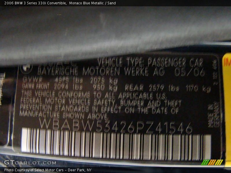 Monaco Blue Metallic / Sand 2006 BMW 3 Series 330i Convertible