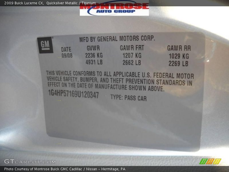 Quicksilver Metallic / Titanium 2009 Buick Lucerne CX