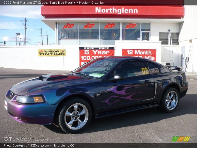 Sonic Blue Metallic / Medium Graphite 2002 Ford Mustang GT Coupe