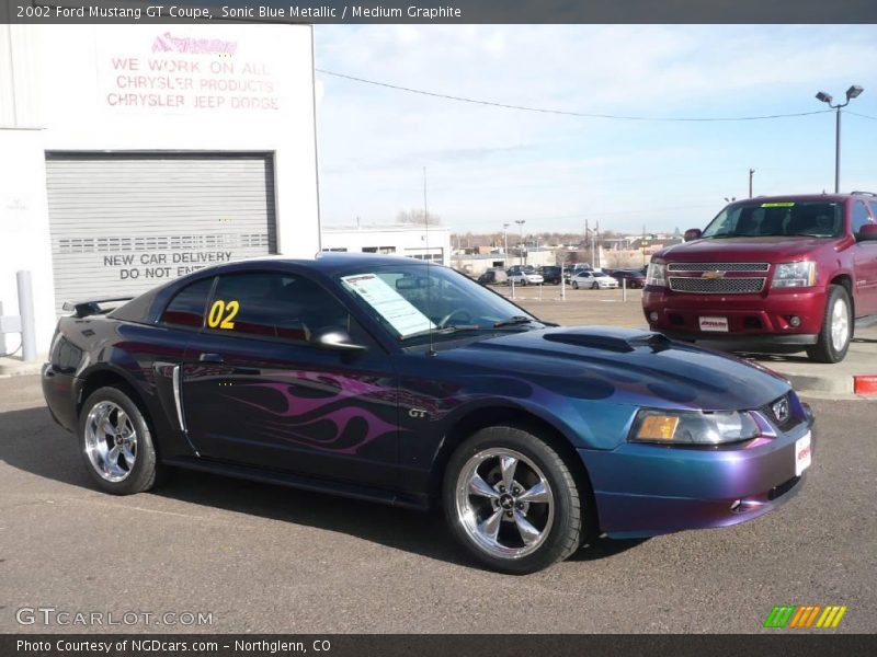 Sonic Blue Metallic / Medium Graphite 2002 Ford Mustang GT Coupe
