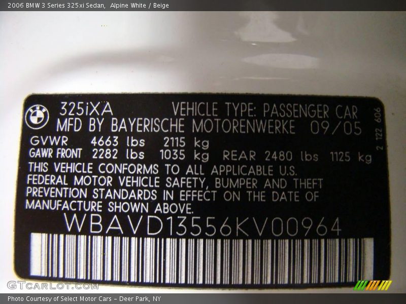 Alpine White / Beige 2006 BMW 3 Series 325xi Sedan