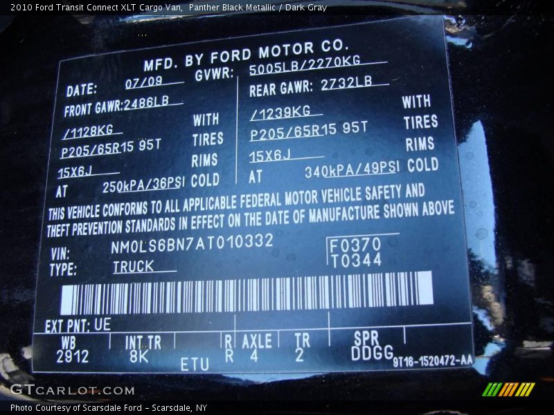 Panther Black Metallic / Dark Gray 2010 Ford Transit Connect XLT Cargo Van