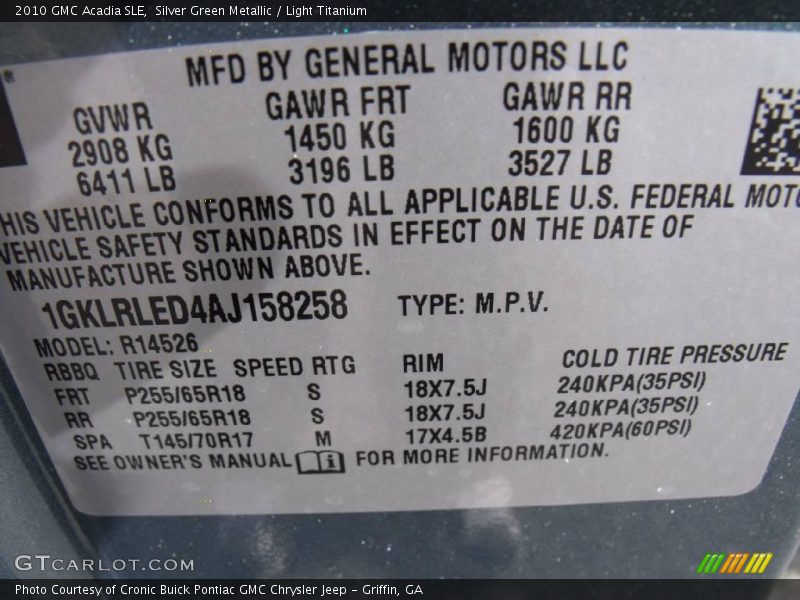 Silver Green Metallic / Light Titanium 2010 GMC Acadia SLE