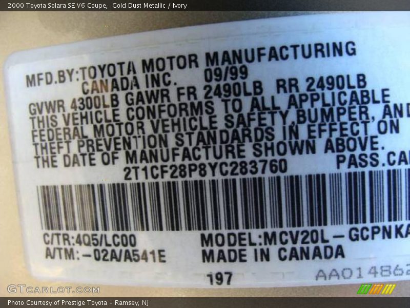 Gold Dust Metallic / Ivory 2000 Toyota Solara SE V6 Coupe