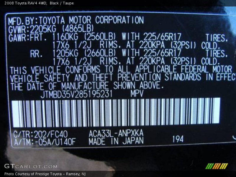 Black / Taupe 2008 Toyota RAV4 4WD