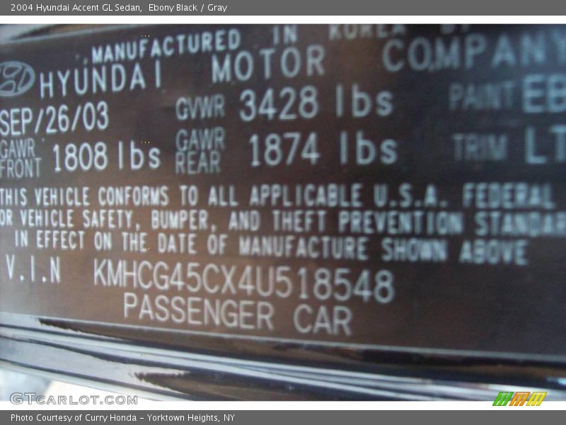 Ebony Black / Gray 2004 Hyundai Accent GL Sedan