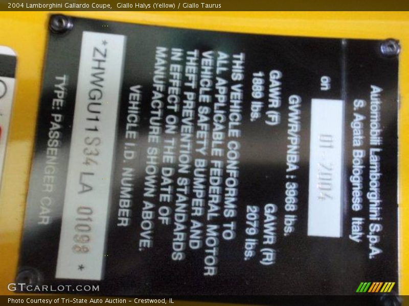 Giallo Halys (Yellow) / Giallo Taurus 2004 Lamborghini Gallardo Coupe