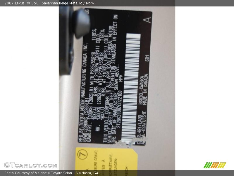 Savannah Beige Metallic / Ivory 2007 Lexus RX 350