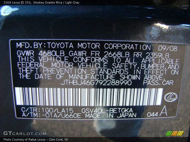 Smokey Granite Mica / Light Gray 2009 Lexus ES 350