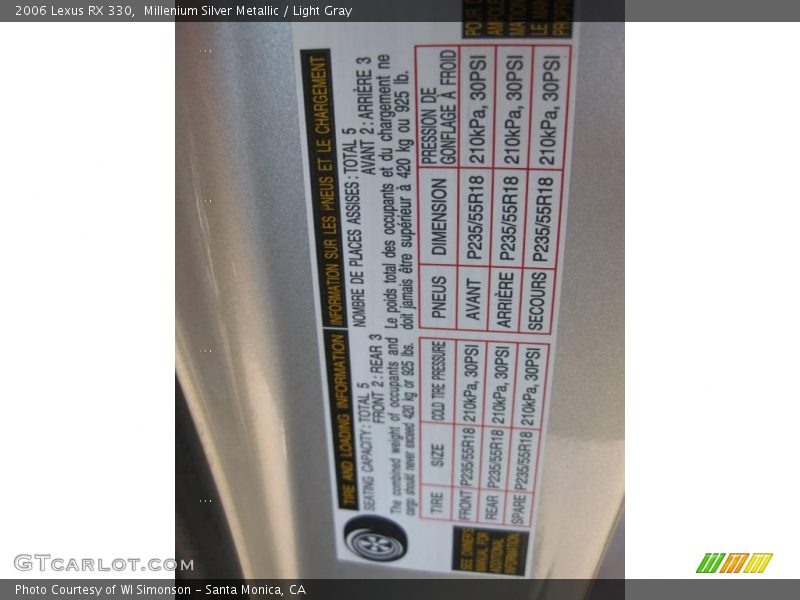 Millenium Silver Metallic / Light Gray 2006 Lexus RX 330