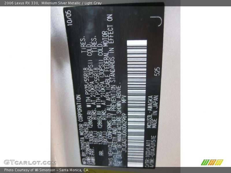 Millenium Silver Metallic / Light Gray 2006 Lexus RX 330