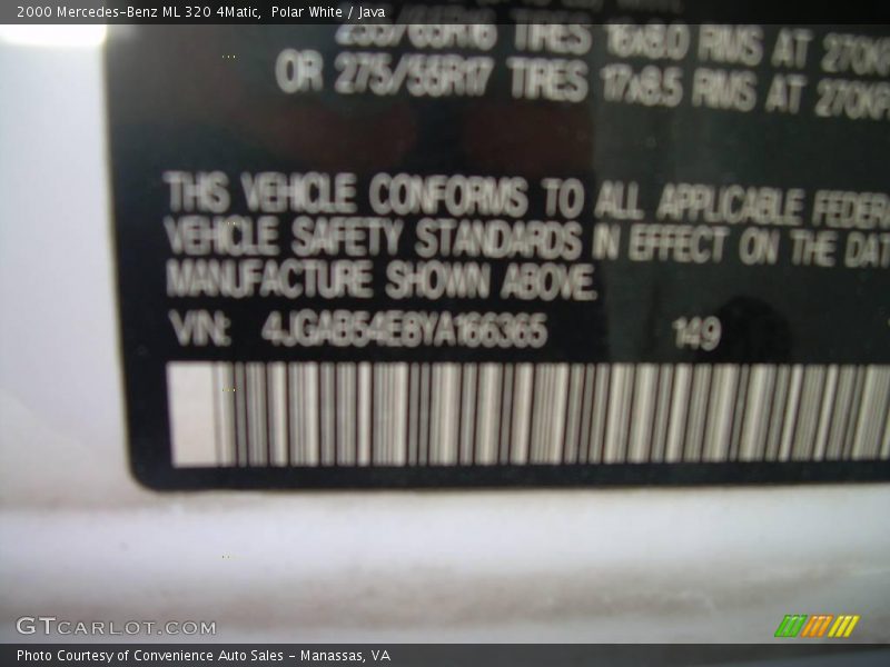 Polar White / Java 2000 Mercedes-Benz ML 320 4Matic