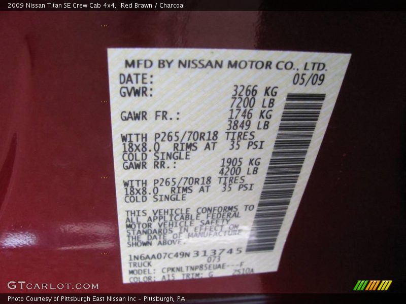 Red Brawn / Charcoal 2009 Nissan Titan SE Crew Cab 4x4