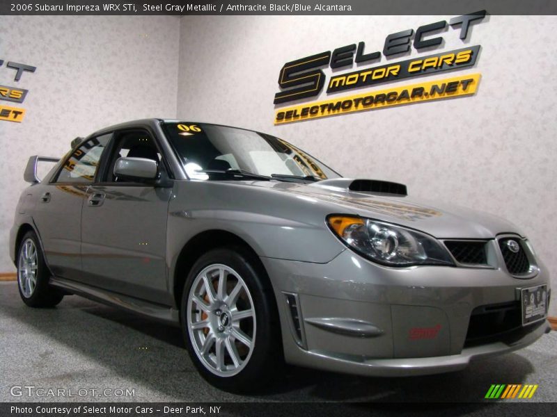 Steel Gray Metallic / Anthracite Black/Blue Alcantara 2006 Subaru Impreza WRX STi