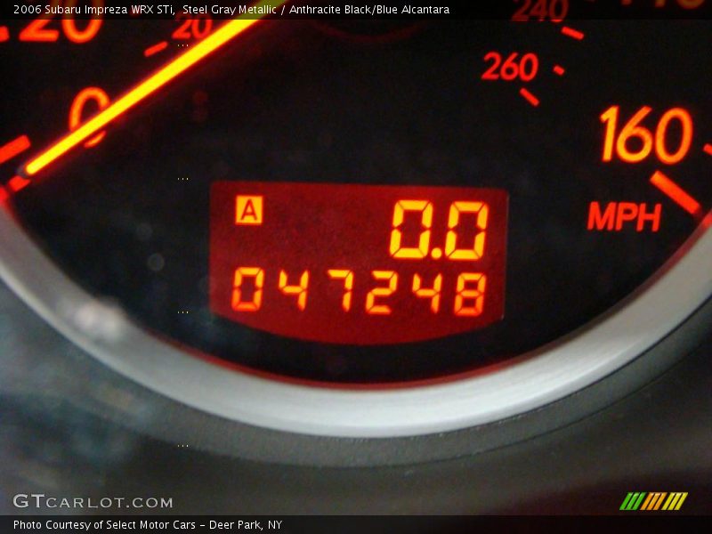 Steel Gray Metallic / Anthracite Black/Blue Alcantara 2006 Subaru Impreza WRX STi