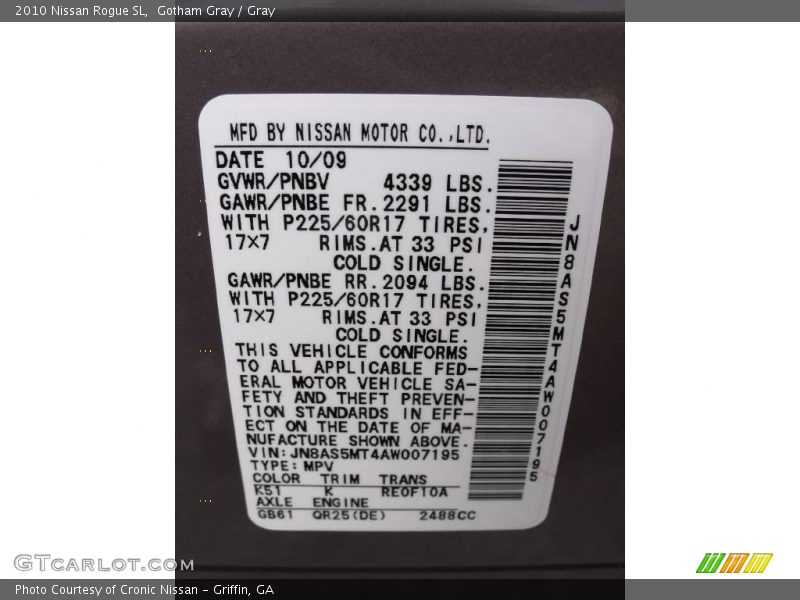 Gotham Gray / Gray 2010 Nissan Rogue SL