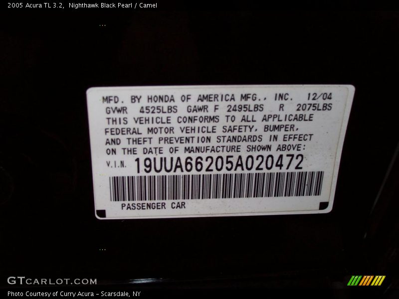 Nighthawk Black Pearl / Camel 2005 Acura TL 3.2