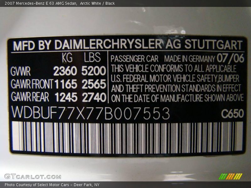 Arctic White / Black 2007 Mercedes-Benz E 63 AMG Sedan