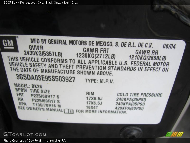 Black Onyx / Light Gray 2005 Buick Rendezvous CXL