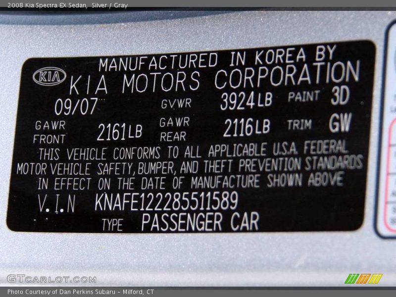 Silver / Gray 2008 Kia Spectra EX Sedan