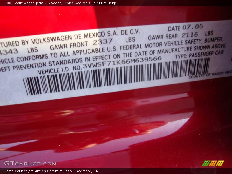 Spice Red Metallic / Pure Beige 2006 Volkswagen Jetta 2.5 Sedan