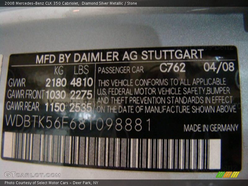 Diamond Silver Metallic / Stone 2008 Mercedes-Benz CLK 350 Cabriolet