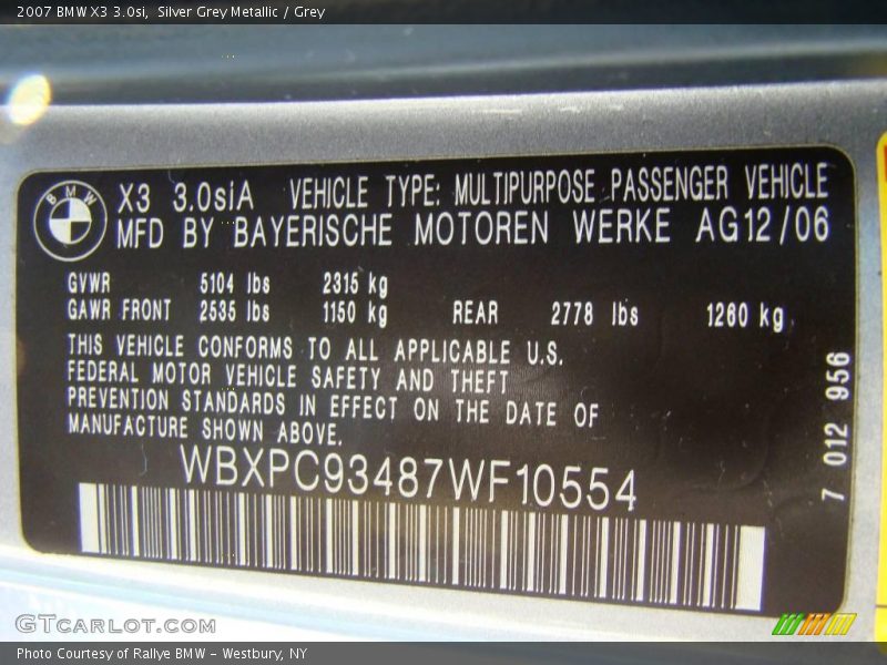 Silver Grey Metallic / Grey 2007 BMW X3 3.0si