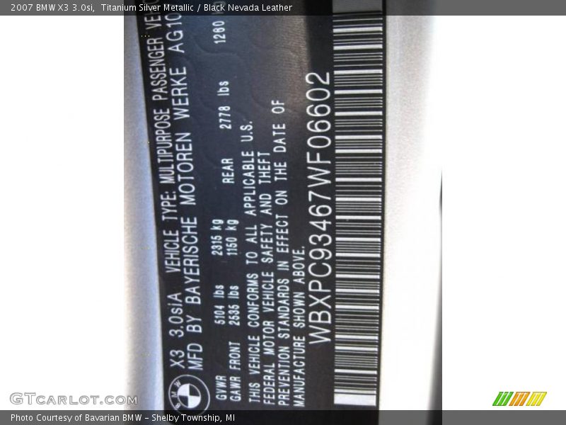 Titanium Silver Metallic / Black Nevada Leather 2007 BMW X3 3.0si