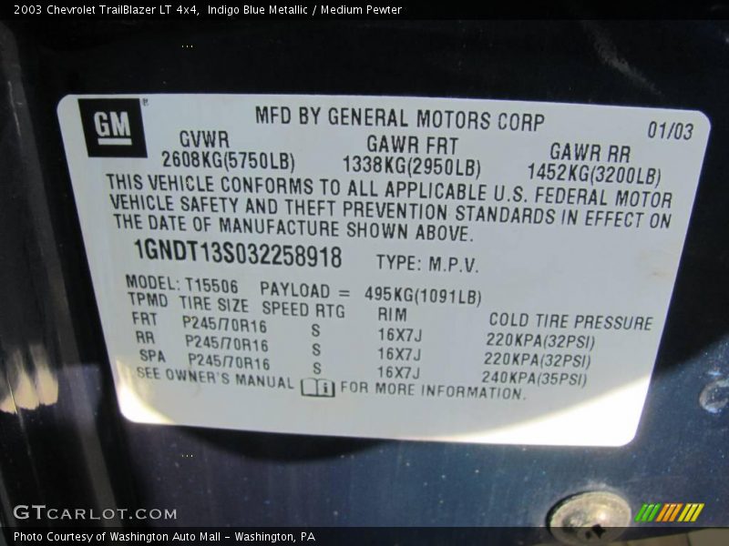 Indigo Blue Metallic / Medium Pewter 2003 Chevrolet TrailBlazer LT 4x4