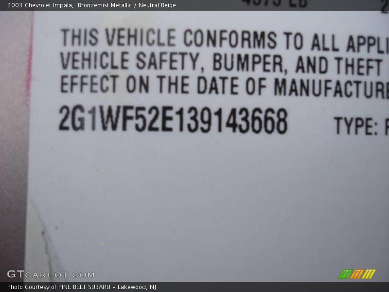 Bronzemist Metallic / Neutral Beige 2003 Chevrolet Impala