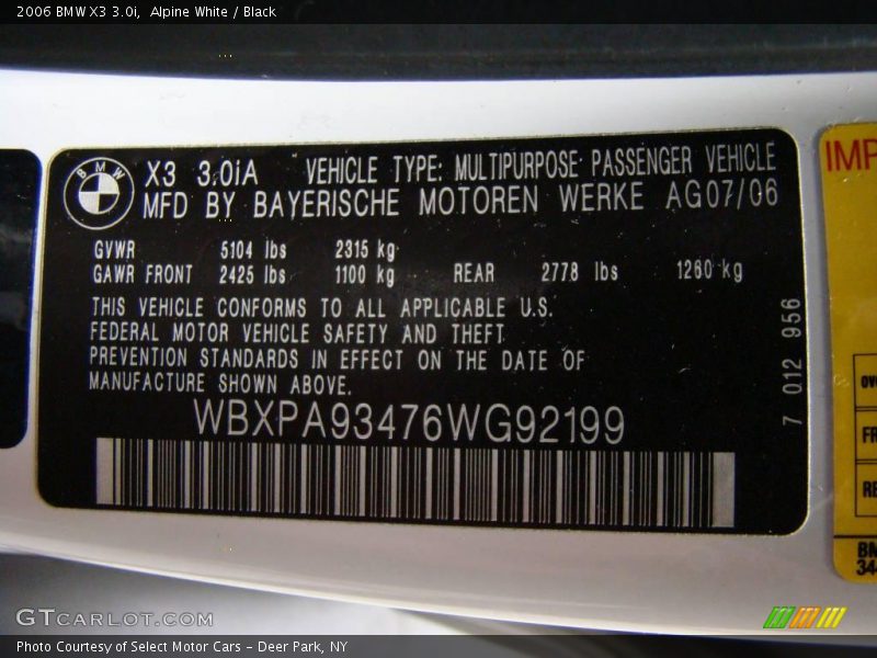 Alpine White / Black 2006 BMW X3 3.0i