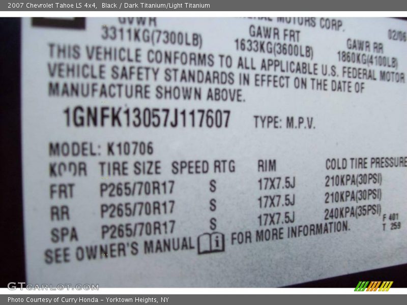 Black / Dark Titanium/Light Titanium 2007 Chevrolet Tahoe LS 4x4