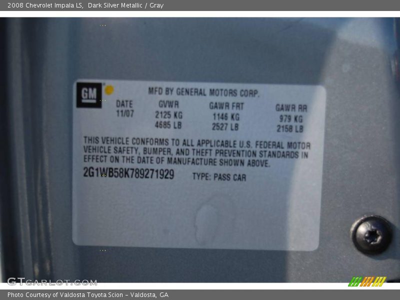 Dark Silver Metallic / Gray 2008 Chevrolet Impala LS