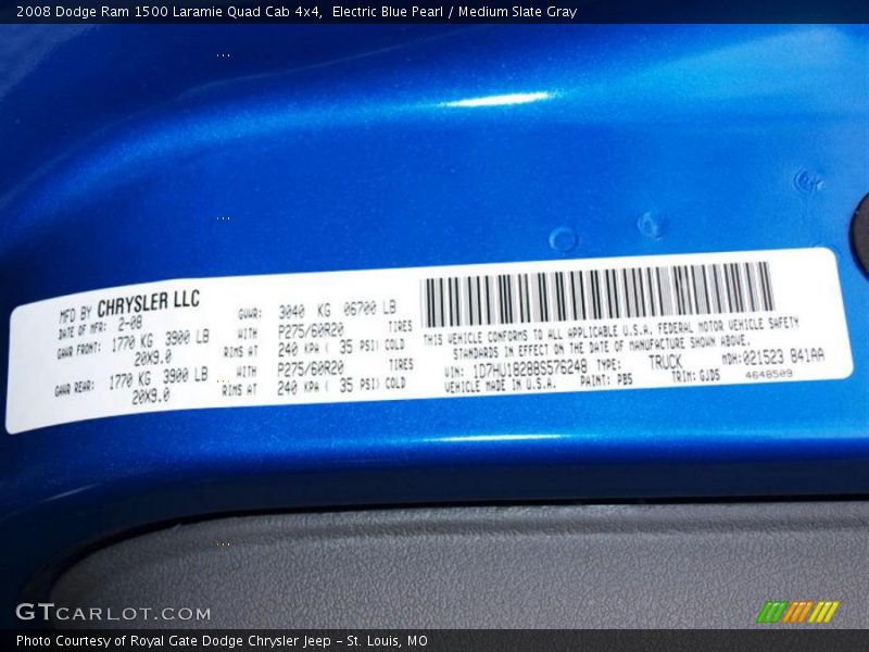 Electric Blue Pearl / Medium Slate Gray 2008 Dodge Ram 1500 Laramie Quad Cab 4x4