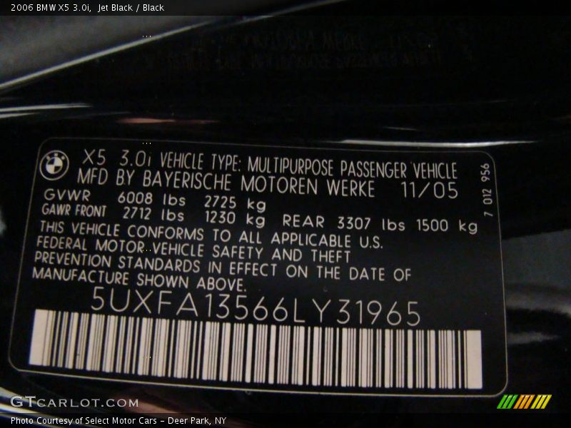 Jet Black / Black 2006 BMW X5 3.0i