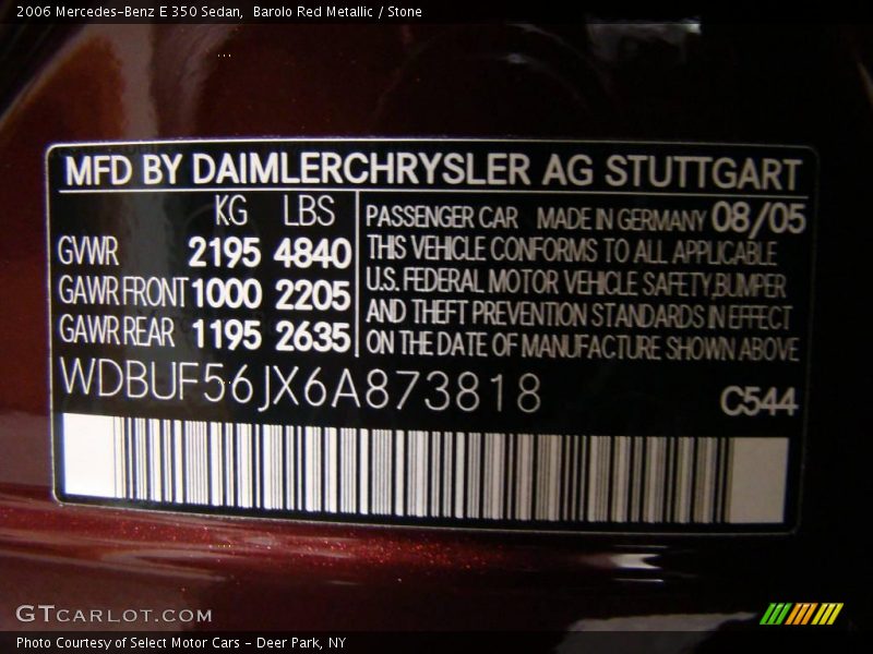 Barolo Red Metallic / Stone 2006 Mercedes-Benz E 350 Sedan