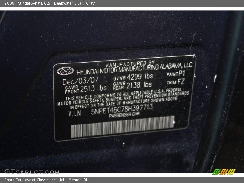 Deepwater Blue / Gray 2008 Hyundai Sonata GLS
