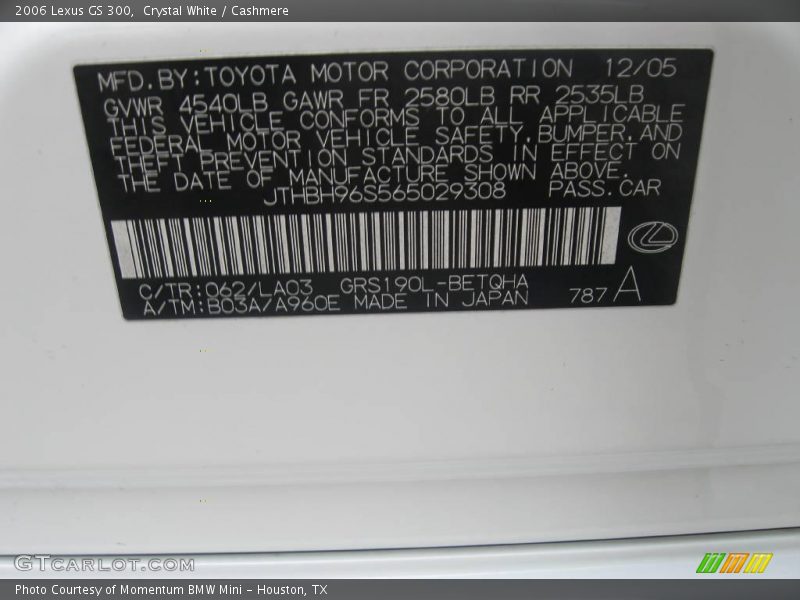 Crystal White / Cashmere 2006 Lexus GS 300