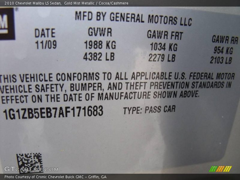 Gold Mist Metallic / Cocoa/Cashmere 2010 Chevrolet Malibu LS Sedan
