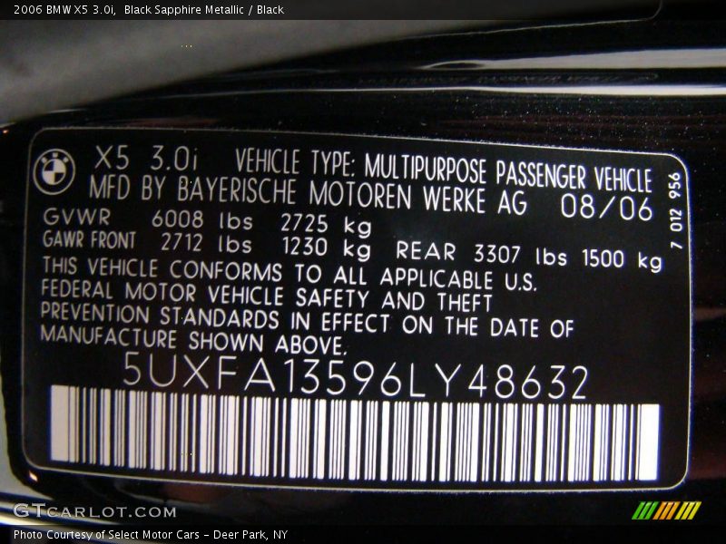 Black Sapphire Metallic / Black 2006 BMW X5 3.0i